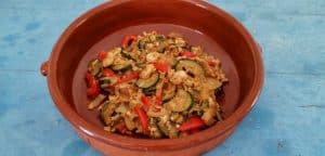 Spanish styled scrambled eggs with prawns